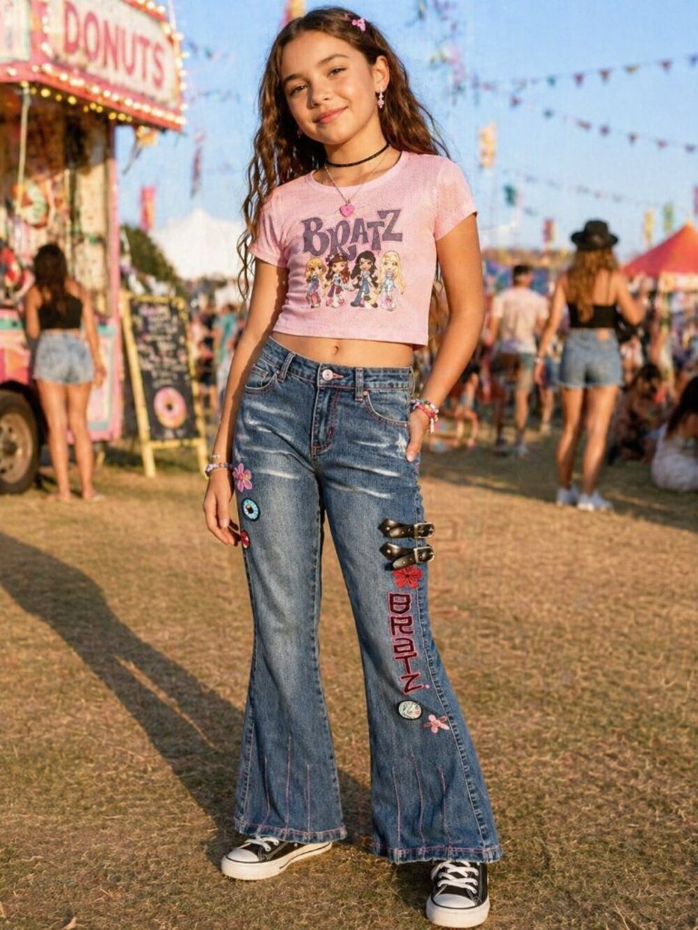 Bratz Y2K Flare Jeans Size 12 | Rare Vintage Patchwork Embroidered Denim